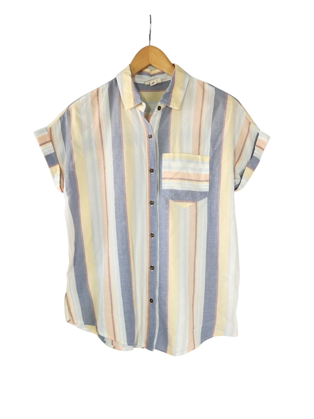 A.N.A. A New Approach XS Striped Button Front Shirt Pastel Short Sleeve Pocket